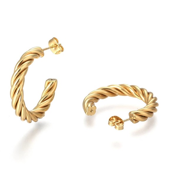 New With Tags Gold Twisted Hoop Earrings in Stainless Steel Hypoallergenic - Picture 2 of 5